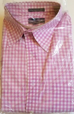 Lands' End Men's Dress Shirt Pink Gingham 16.5 34-35 100% Cotton NIP - Image 1 of 4