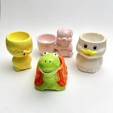 Vintage Novelty Egg Cups Set Pig Turtle Chick Duck Kitsch