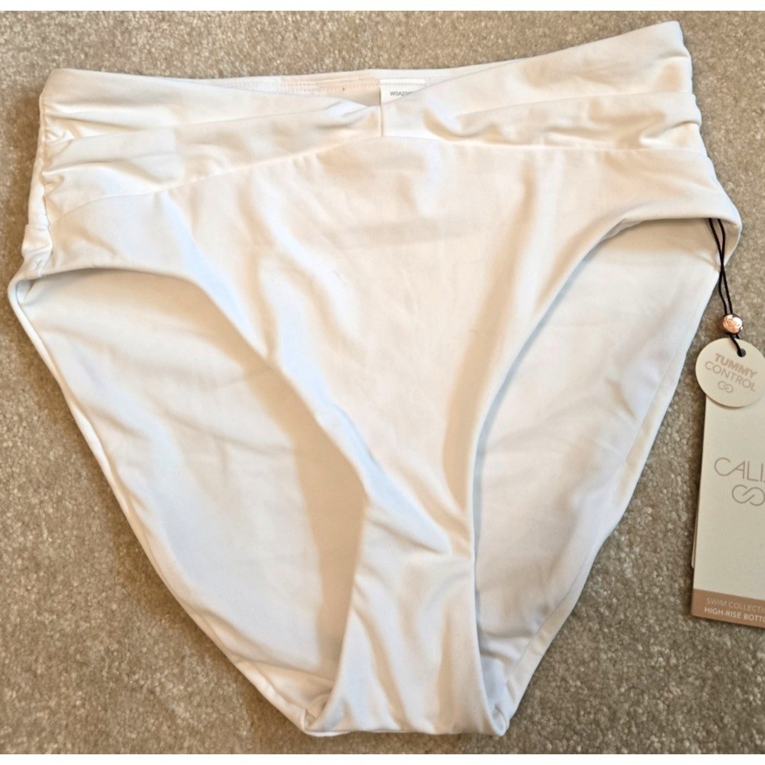 Calia Shirred V Front High Rise Swim Bottom Womens XS Cream NWT