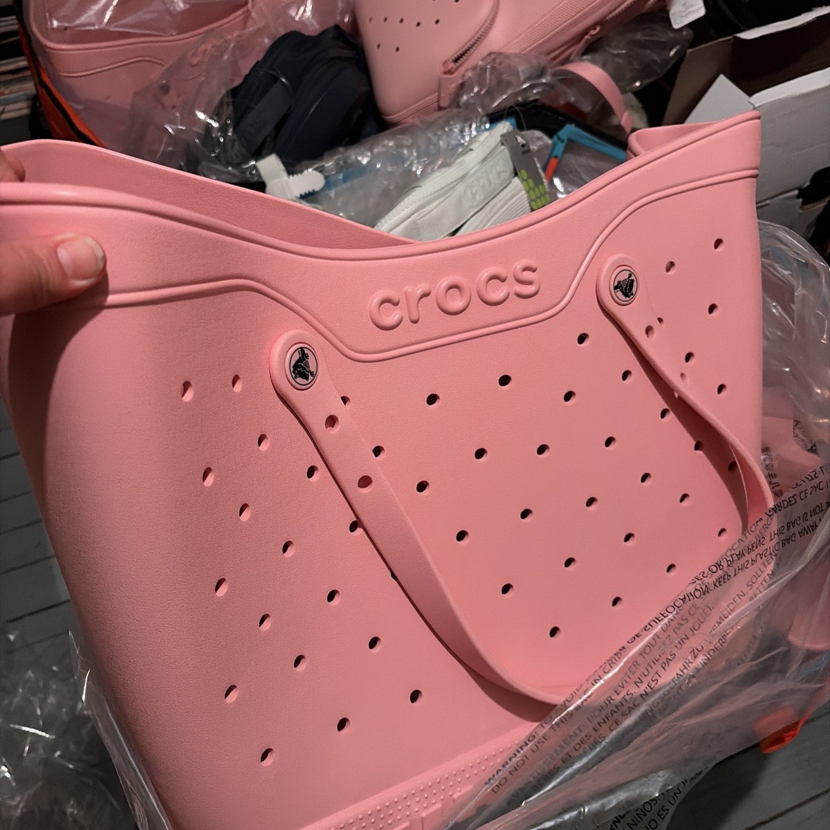 New Crocs Classic Tote Bag Power Pink Large Waterproof Rubber 