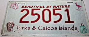 Vintage Turks & Caicos Islands License Plate 25051 Beautiful By Nature Tag