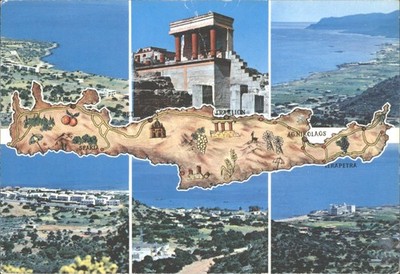 Vintage Kreta Insel Griechenland Karte Postkarte Knossos Heraklion Hania Ag Nikolaos
