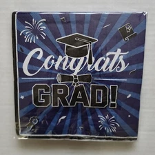 FREE 25 Congrats GRAD Blue Graduation  2024 any year Luncheon Dinner Napkins NIP