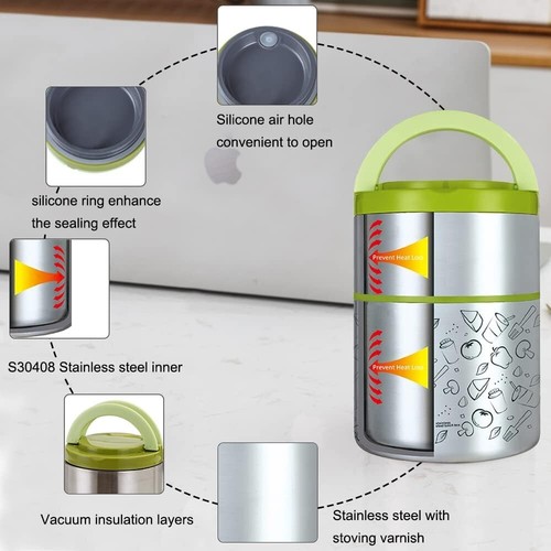 Lille Home Borraccia Thermos 950ml, Isolata Sottovuoto Impilabile Acciaio Inox - Foto 4 di 6