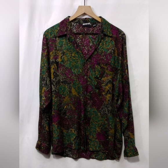 Vintage Bon Homme Floral Button Up Shirt Mens L Multicolor Boho Retro 90s Y2K