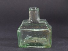 Antique Victorian Era Aqua Glass House Boat Ink Bottle Sheared Lip Hand Blown