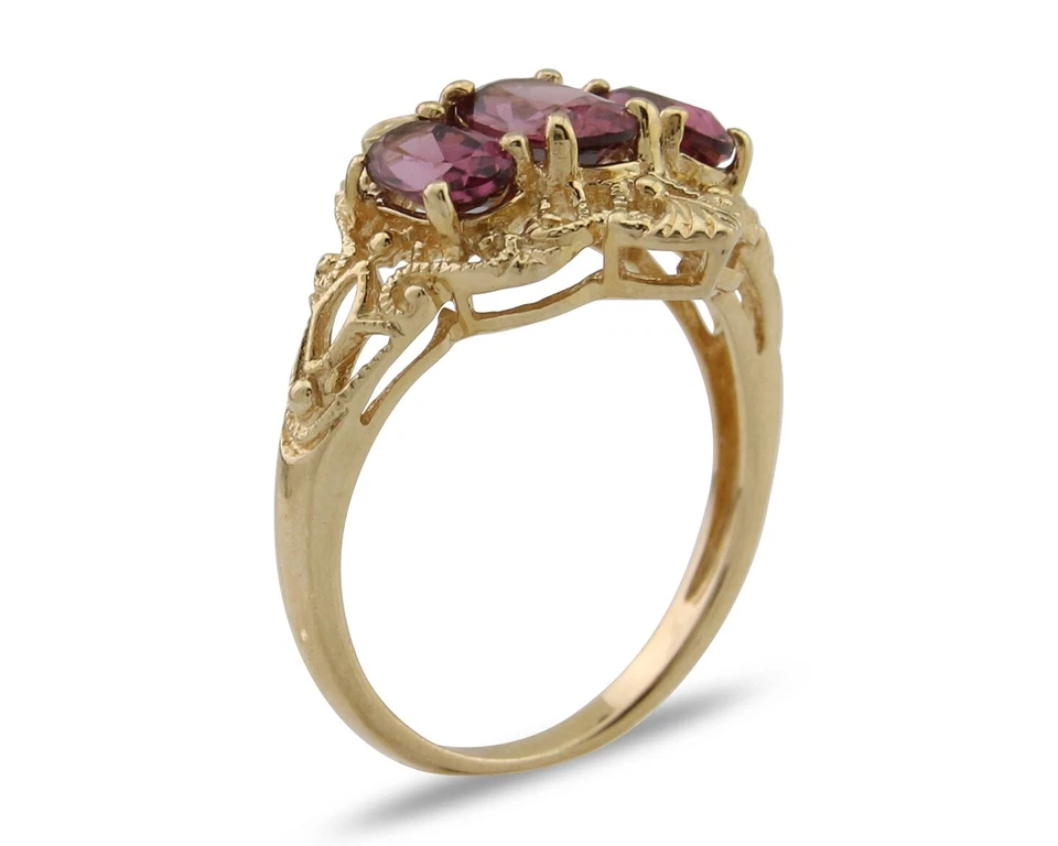 Anillo de 3 piedras de turmalina natural de 2,0 quilates para mujer de oro macizo de 10 k talla 7,0 Foto 2 de 4