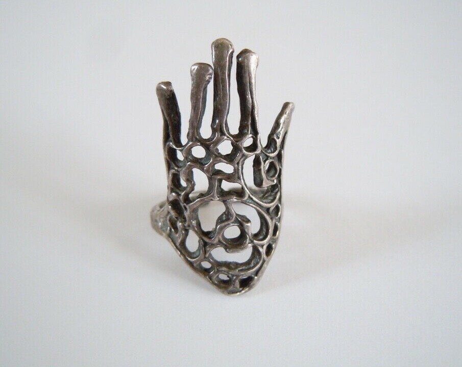 925 Silver Ring Motif Hand Openwork Pattern 6.2g … - image 1