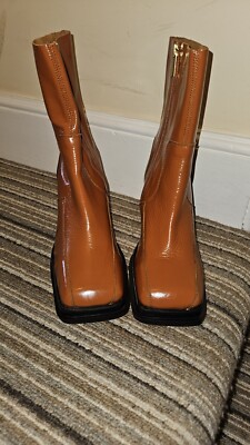 ASOS DESIGN Wide Fit Restore Leather Ankle Boots Tan Patent