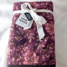 NEW Envogue Cotton Velour Purple Floral Super Soft Set of 2 Hand Towels Oeko-Tex