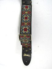 Gibson Guitar Strap Hippie Design Woven Front Leather Back Metal Buckle