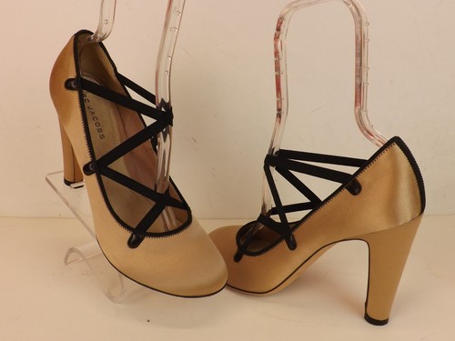 NUEVO BAILARINA MARC JACOBS BEIGE SATINADO ENTRECRUZADO NEGRO ELÁSTICO 39 ITALIA - Imagen 4 de 12