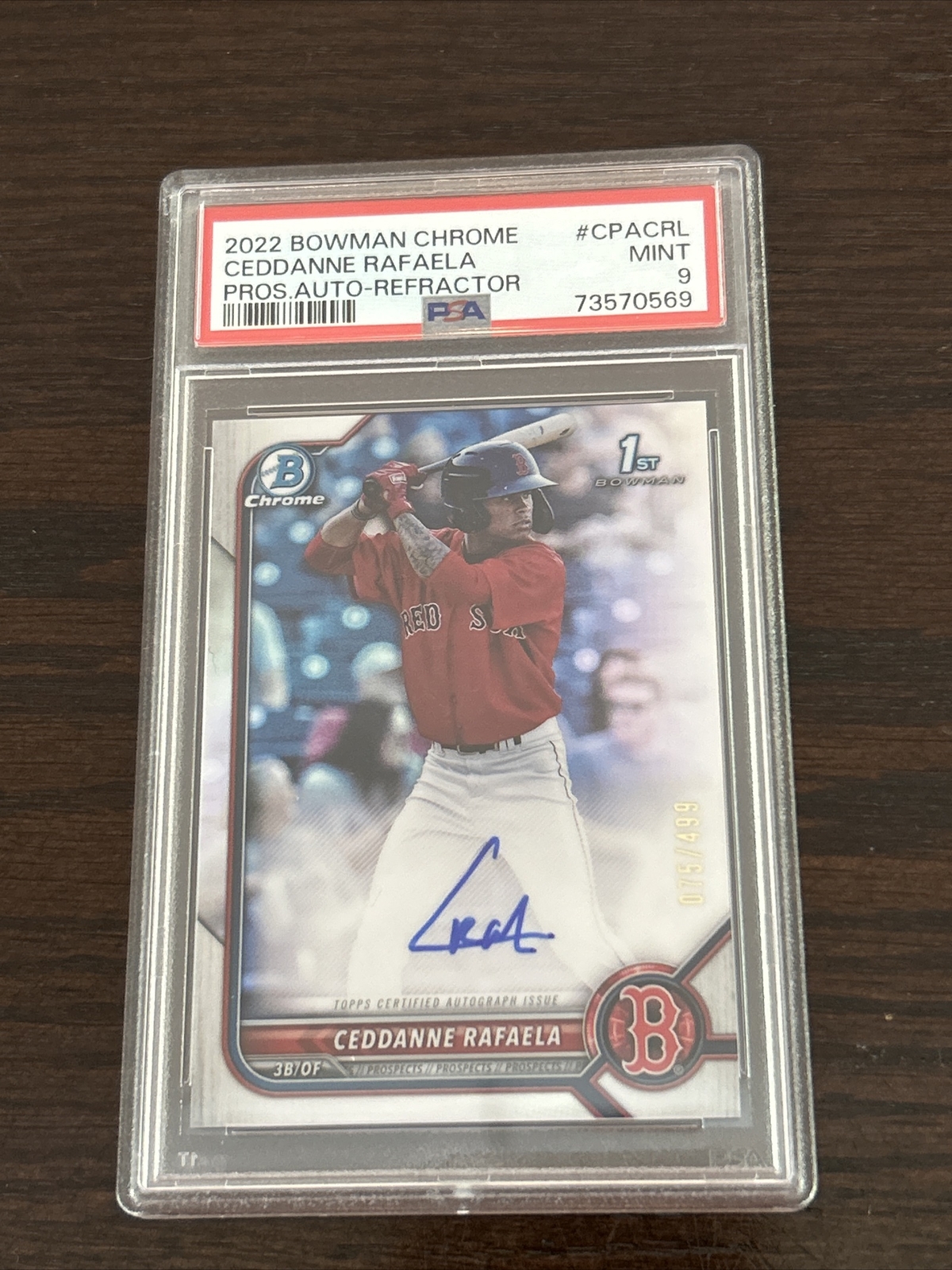 2022 1st Bowman Chrome CEDDANNE RAFAELA  Refractor Auto /499 PSA 9 RedSox Rookie