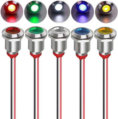 5Pcs 12Mm AC/DC 12-24V LED Metal Indicator Light Waterproof Signal Lamp Pilot