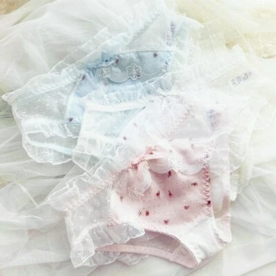 2Pcs Süß Unterwäsche Spitze Netz Höschen Rüschen Slip Höschen Unterwäsche Lolita - Bild 1 von 4