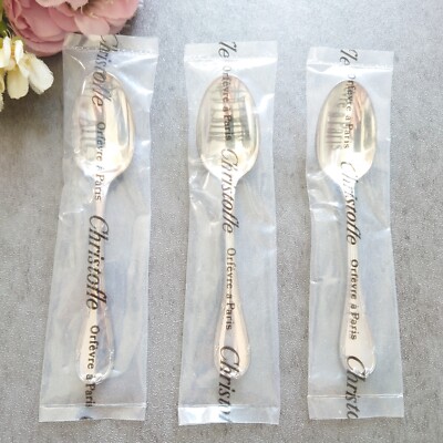 Christofle Rubans Demitasse Spoon 3pcs Silverplate Flatware Brand New