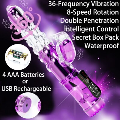Rotating G-Spot Dildo Rabbit Vibrator Clit Double Penetration Sex Toys for  Women