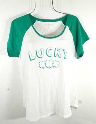 Lucky Brand Women's T-shirt XL White Green Lucky Logo Top Pullover   NWT