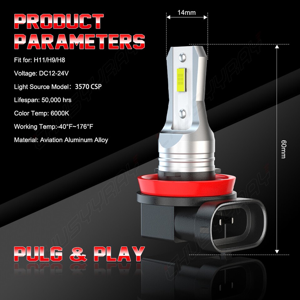 H9 H11 H11 Combo LED Headlight High&Low+Fog Light Bulbs Kit Super