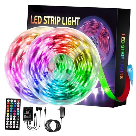 LED Strip Light, 2×16.4FT Smart RGB LED Lights, 44 Keys Remote Control, Music