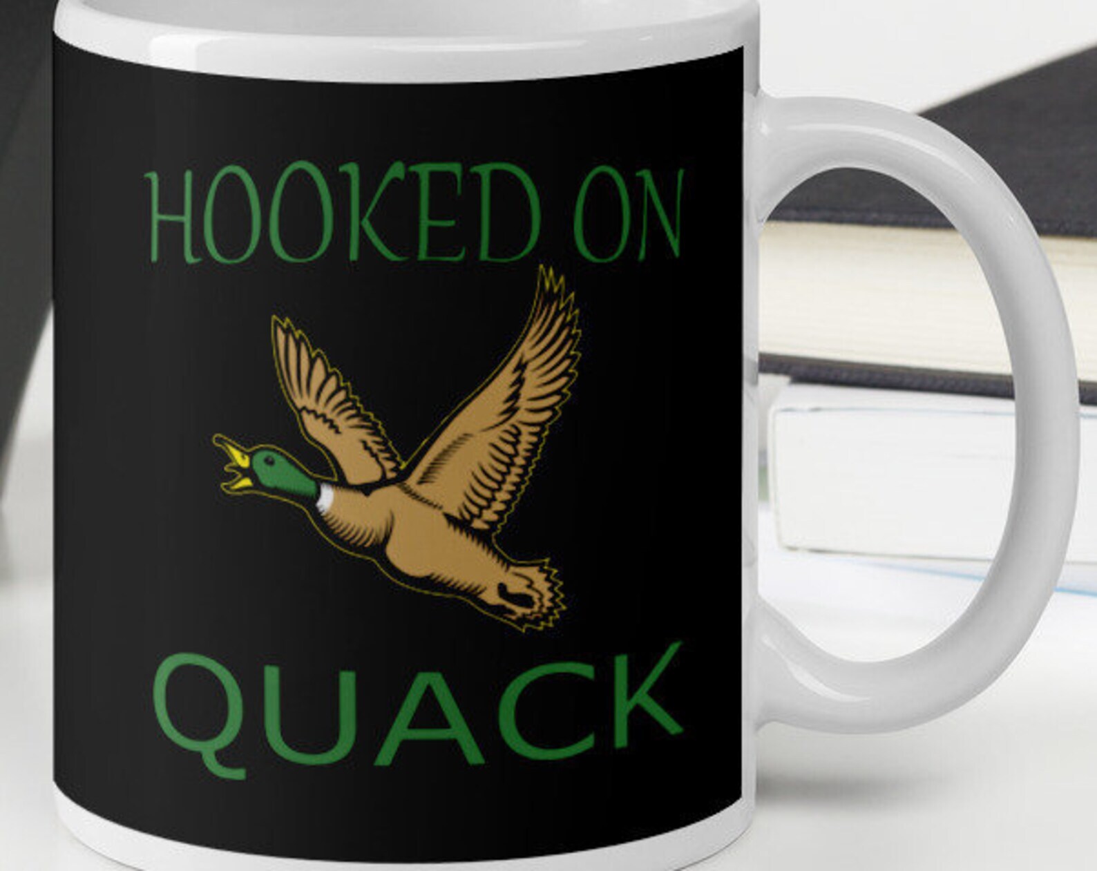 Hooked On Quack White Glossy Coffee Tea Mug 15oz Ceramic Gift
