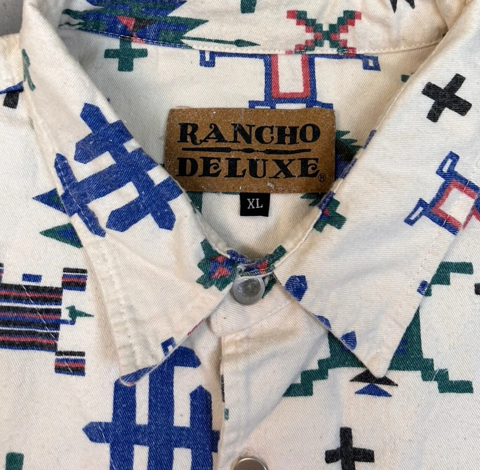 VINTAGE Rancho Deluxe Native American Navajo Aztec Shirt Mens Sz XL - Image 4 of 4
