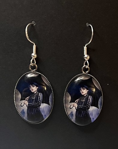 SILBER 925 MITTWOCH OHRRINGE GOTISCH ADDAMS FAMILIE SCHMUCK SCHIRM NEUHEIT