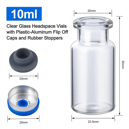 100/200/300/400/500 10ml Glass Clear Bottom Headspace Vial &Plastic-Aluminum Cap