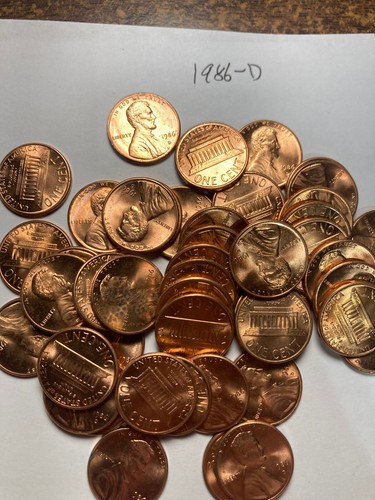 1986-D "BU" LINCOLN MEMORIAL CENT PENNY ROLL 50 COINS