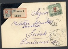 Fiume - Raccomandata per Susak affrancata con 45 su 6 filler (Sassone 29cbb)
