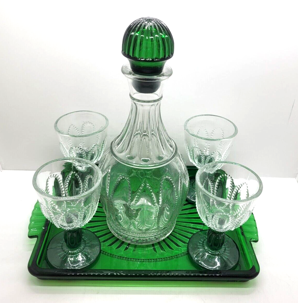 Vintage 1980's AVON Emerald Green Glass Liquor Decanter Set w