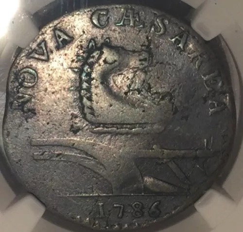 1786 New Jersey Copper, Straight Beam Narrow Shield, Maris 14-J, NGC VF30  BN