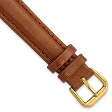 16mm 7.5" Havana Smooth Leather Gold-tone Buckle Watch Band