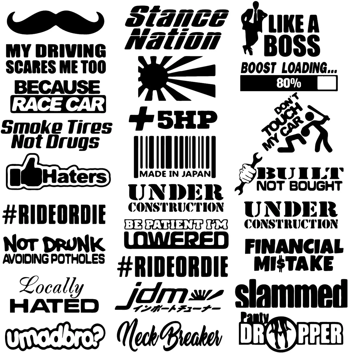 JDM CAR 10 RANDOM WHITE STICKERS DECAL LOT DRIFT TUNER JAPAN EURO STANCE  BOOST