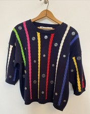 VTG Chaus Cotton/Ramie Rainbow Stripe Knit Sweater Top Large Made In Hong Kong
