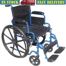 Blue Streak Wheelchair W/ Padded Desk Arms Lock Brakes Elevating Leg Rests New
