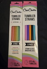 2x CharCharms Reusable Tumbler Straws 6-Packs Fits 40oz BPA Free New NIP Glitter