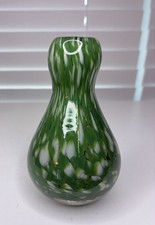 Hand Blown Art Green  White Swirl Bud Vase
