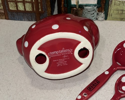 Temptations Red White Polka Dot Rooster Chicken Country 5pc Measuring Spoon Set - Picture 7 of 7