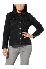 DG2 by DianeGilman Classic Stretch Denim Embroidered Jean Jacket Black