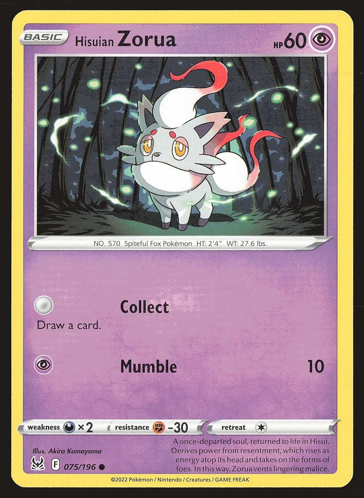 SWSH11: Lost Origin Hisuian Zorua #075/196 Common Pokemon Card