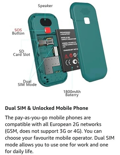 Uleway G190 Green Dual Sim Unlocked 1.77"Big BUTTON,SOS Keys Senior Mobile Phone - 第 8/12 張圖片