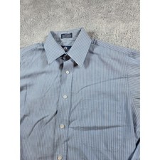 Stafford Mens Blue Stripe Button Down Dress Shirt Classic Fit Long Sleeve