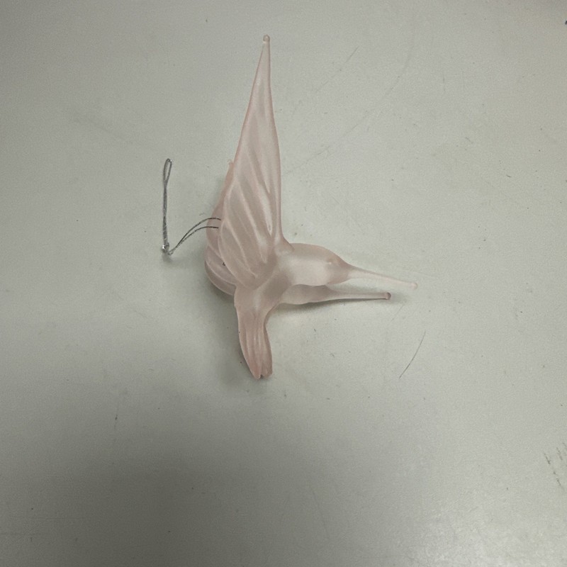 VTG MCM Frosted Pink Glass Hummingbird Christmas Ornament