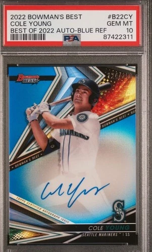 2022 Bowmans Best Cole Young Blue Refractor Auto #/150 PSA 10 GEM MINT! MARINERS