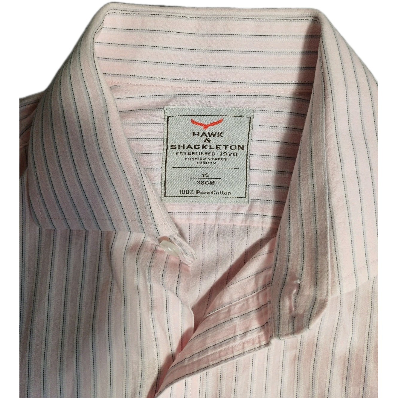 Hawk & Shackleton Men's Pink Striped Long Sleeve Formal Shirt 15" Collar 38cm... image 2