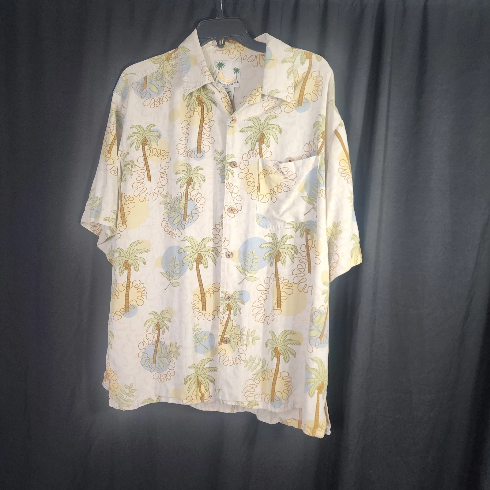 Banana Cabana Men's Silk Hawaiian Shirt Palm Tree Print Short Sleeve ButtonUp XL