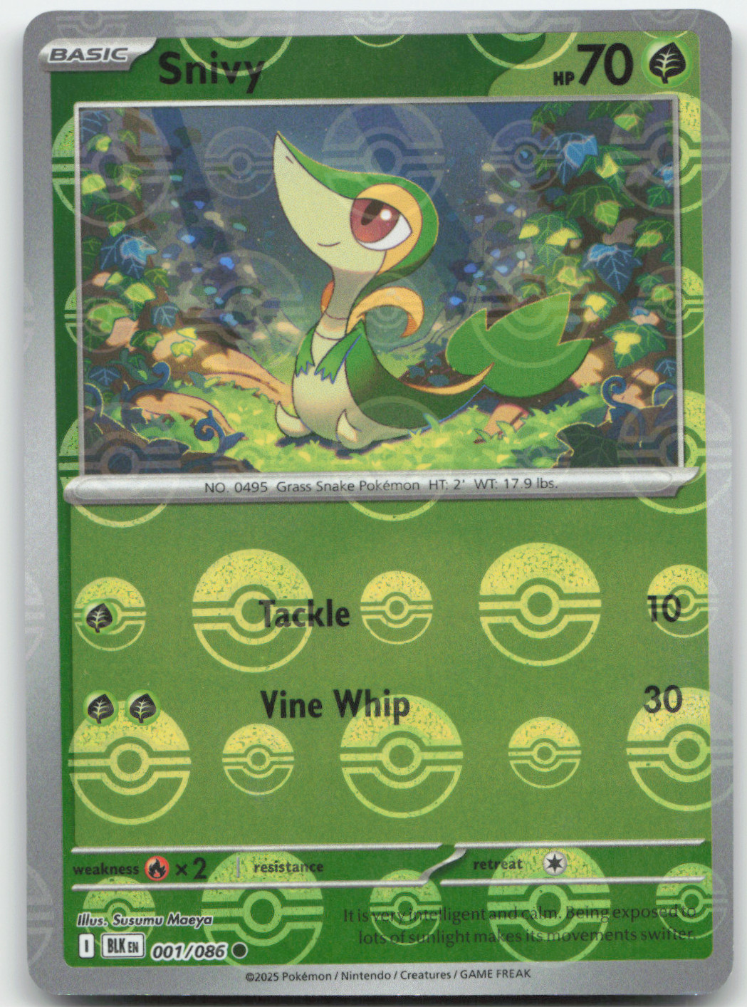 Snivy 001/086 Poke Ball Holo Black Bolt English Pokemon Card NM