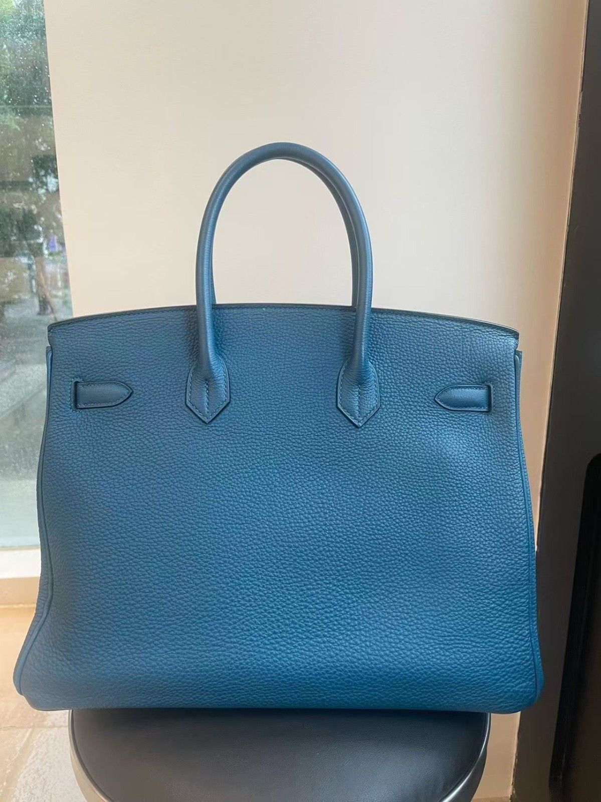 HERMES Birkin 35 Hangbag O  Inside Stitched Togo leather Bulgarian Blue GHW image 2