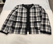 Nine West Women's Black White Checked Long Sleeve Blazer Jacket Open Front Sz 8